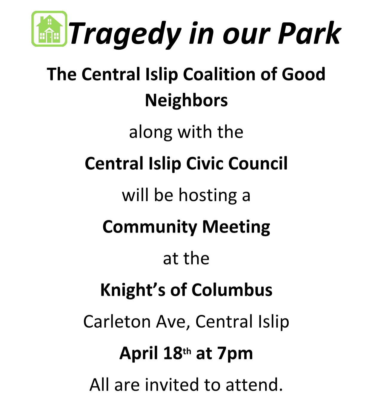 Tragedy in the Park 2017 - KoC Community Meeting